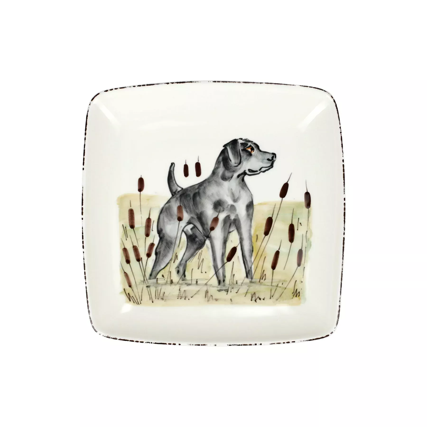 Vietri Wildlife Black Hunting Dog Square Platter