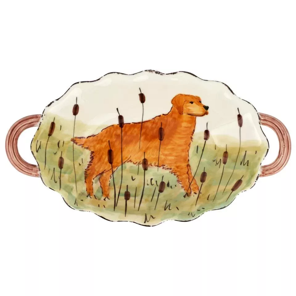 Vietri Wildlife Hunting Dog Handled Oval Bowl