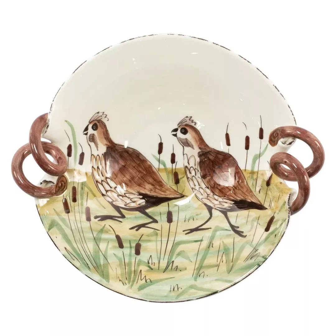 Vietri Wildlife Quail Handled Scallop Bowl