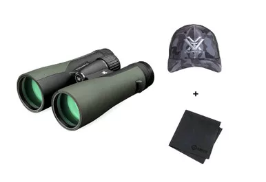 VORTEX Crossfire HD 12x50 Binocular with Logo Black Camo Hat and Microfiber Cleaning Cloth