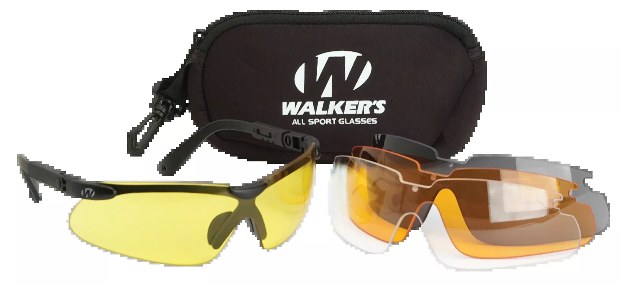 Walkers Game Ear Sport Glasses Combo Kit with Interchangeable Polycarbonate Lenses, Black Frame – GWPASG4L2