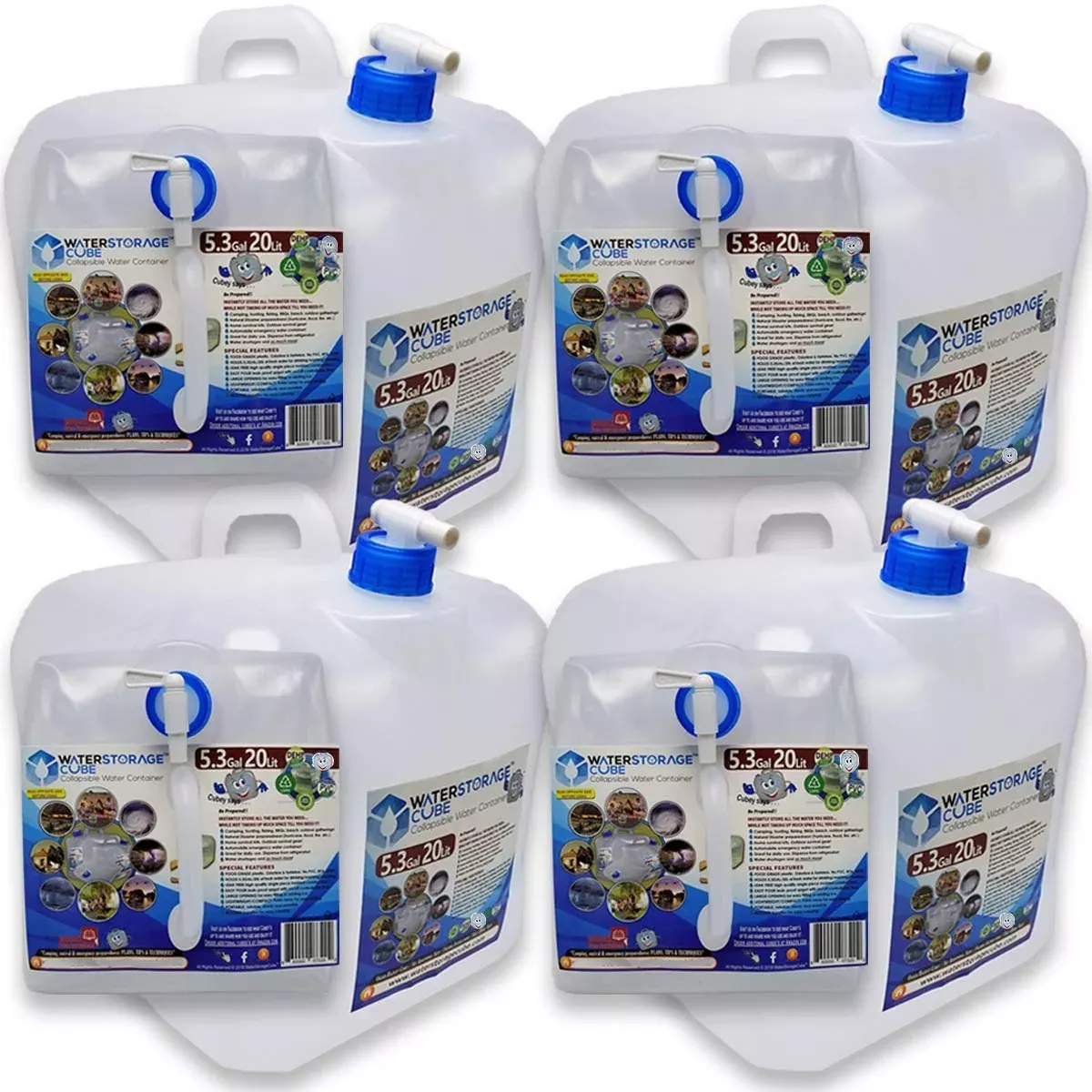 WaterStorageCube - Water Container with Spigot 5.3 Gallon - 4 Pack