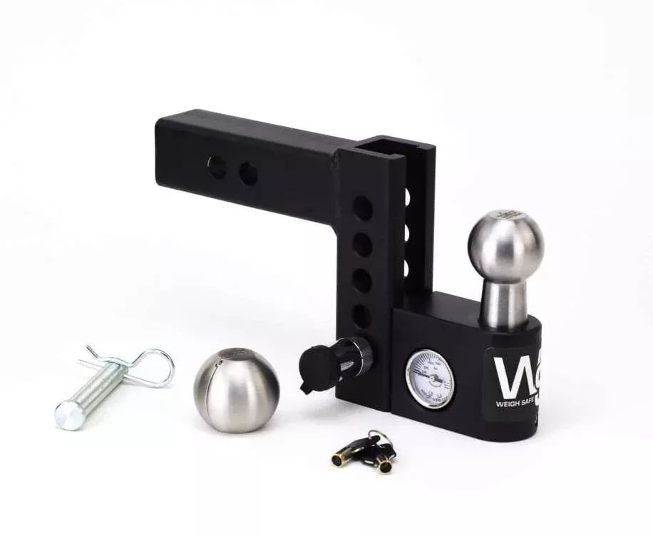 Weigh Safe 4" Drop Adjustable Hitch, 2" Shank Aero Hitch w/ Built-in Scale, 2" Stainless Steel Ball, 12,500 LBS GTW• AWS4-2