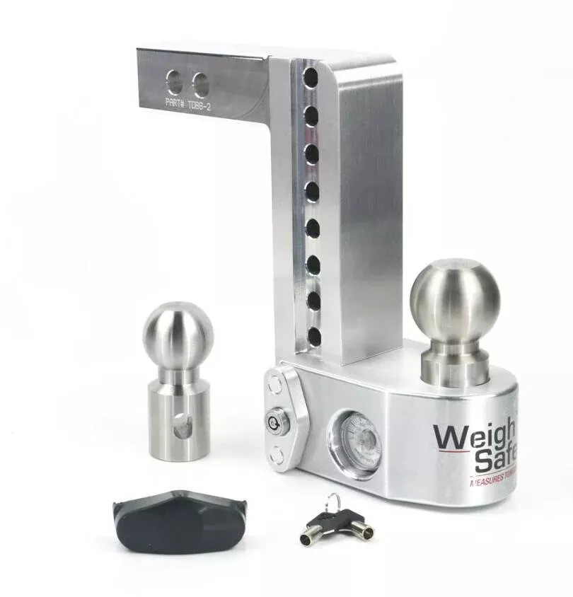 Weigh Safe 8″ Drop Adjustable Hitch w/ 2″ Shank. Built-In Scale, Double-Pin Key Lock• WS8-2