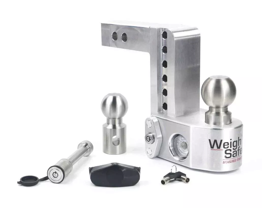 Weigh Safe Aluminum 6" Adjustable Trailer Hitch for 2" Receiver w/ Built in Weight Scale & 2 pc Keyed Alike Lock Set• WS6-2-KA