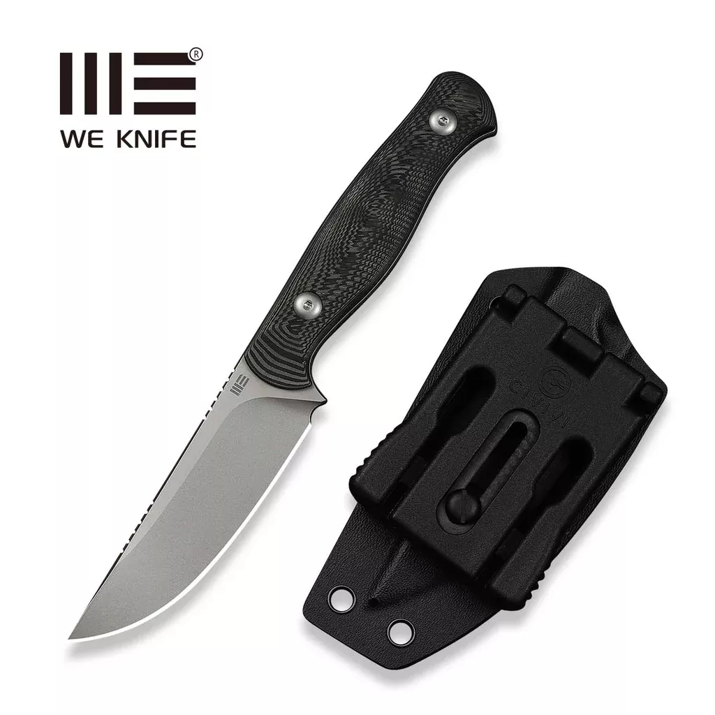 WEKNIFE Notchline Hunting Fixed Blade Milled Rose Carbon Fiber Handle (3.45″ Stonewashed CPM S35VN Blade) WE25047-1, With 1PC Black Lanyard, Black Kydex Sheath & T-Clip