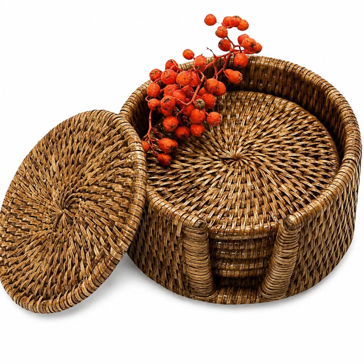 Wicker 7 pc. Round Coaster Set