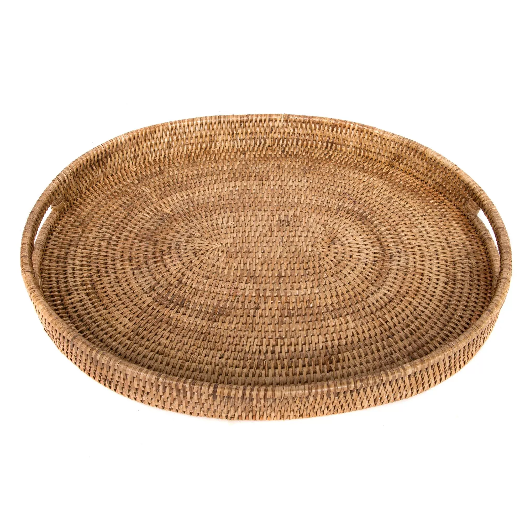 Wicker Oval Ottoman Tray with Cutout Handles