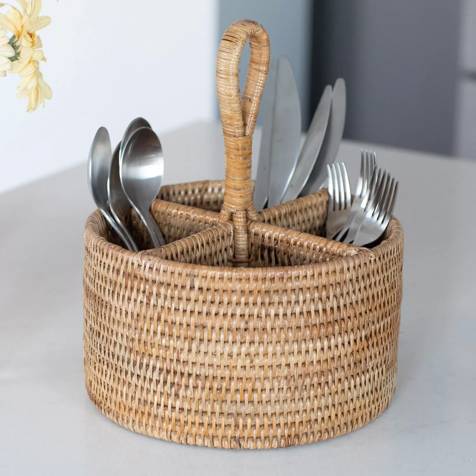 Wicker Round 4 Section Caddy/Cutlery Holder