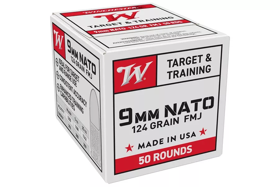 Winchester 9mm NATO 124 Gr FMJ USA Target 50/Box