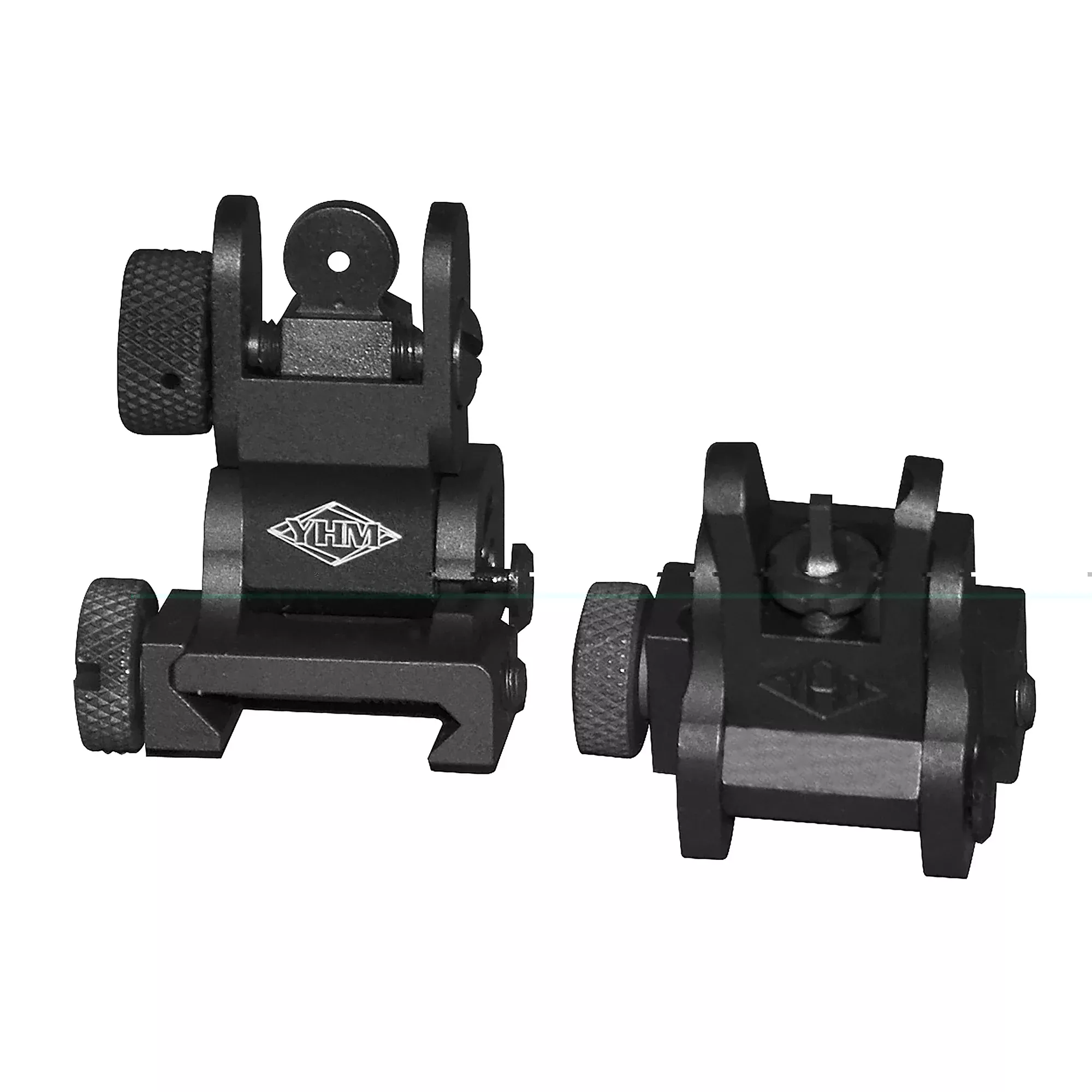 Yankee Hill Machine Co Flip-Up Front & Rear Iron Sight Set for Picatinny Rails, Push-Button Lock – YHM-8027
